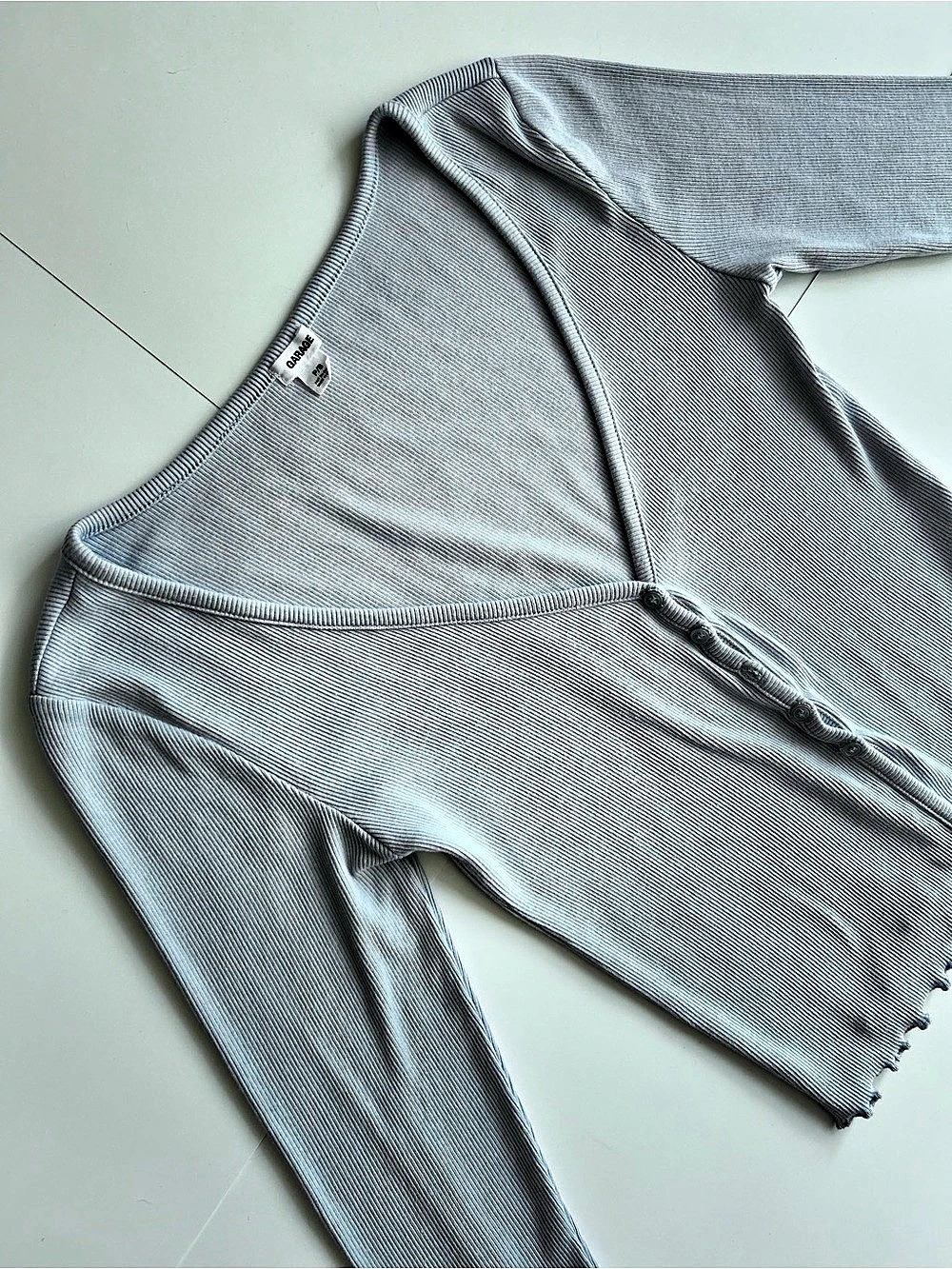 Garage* Ribbed Button-down Long Sleeve cardigan in light Blue
